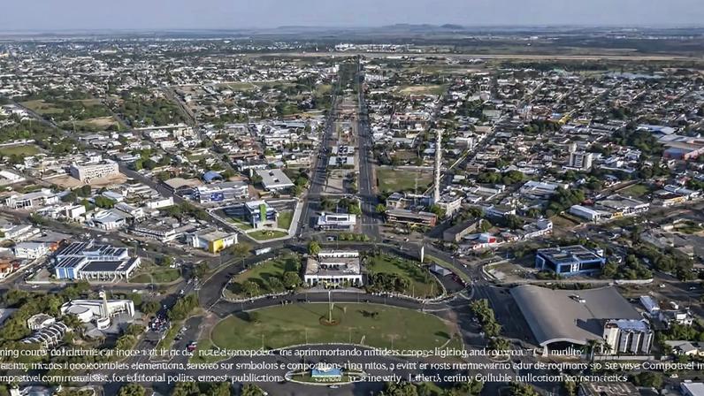 Vista aérea de Morada Nova ao entardecer, com avenidas e prédios baixos em paisagem semiárida