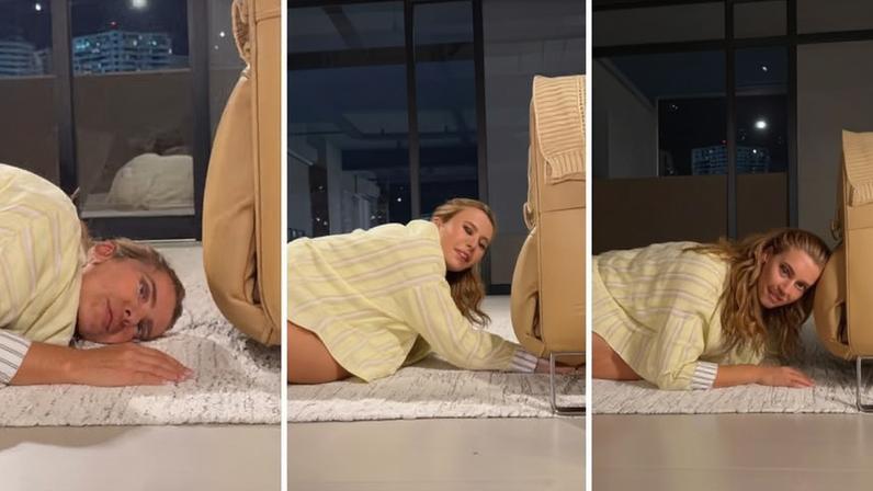 Paolla Oliveira tentou tirar uma gata debaixo do sofá — Foto: Reprodução/Instagram