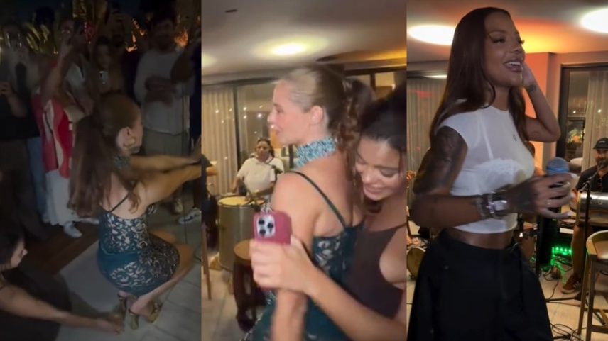 Paolla Oliveira vai até o chão, surge agarradinha com Bella Campos e recebe show de Ludmilla em festa de aniversário de 44 anos — Foto: Reprodução/Instagram