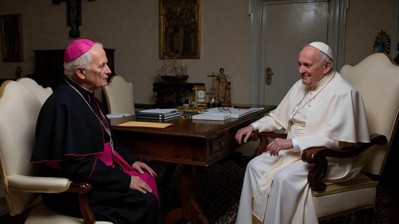 Imagem colorida de papa Francisco e papa Leão XIV