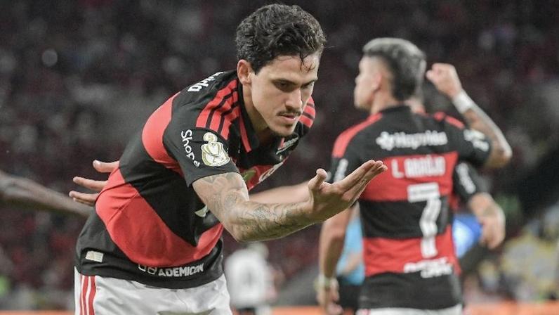 Pedro comemora gol do Flamengo na partida contra o Vitoria, pela Copa do Brasil