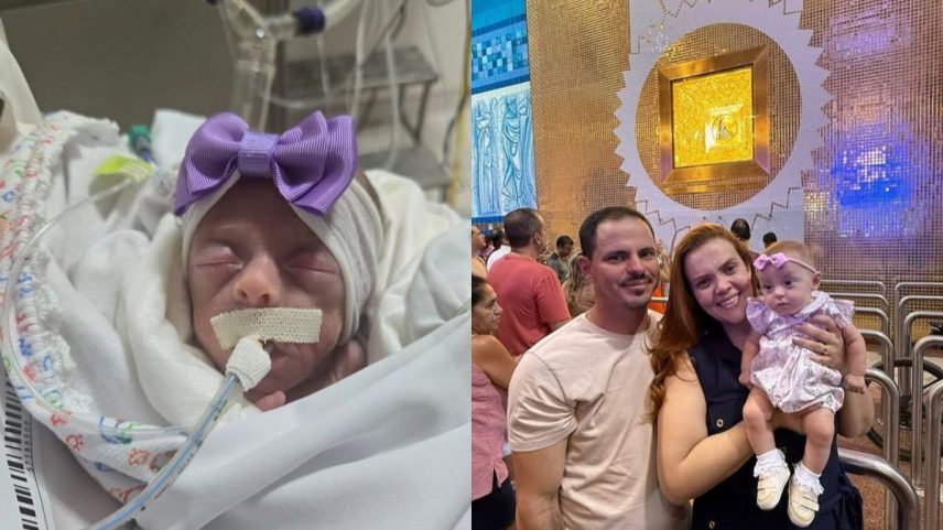 Bebê de 624 g vence os 1% de chance de vida e é batizada em Aparecida