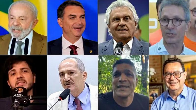 Pré-candidatos à Presidência da República em 2026 — Foto: Ricardo Stuckert/PR; Daniel Cole/Reuters; Roberto Sungi/Ato Press/Estadão Conteúdo; Reprodução/TV Globo; Reprodução/YouTube; Divulgação/Sistema FIEMA; Reprodução/Instagram; Divulgação
