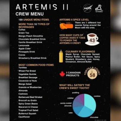 Artemis II: cardápio dos astronautas a bordo