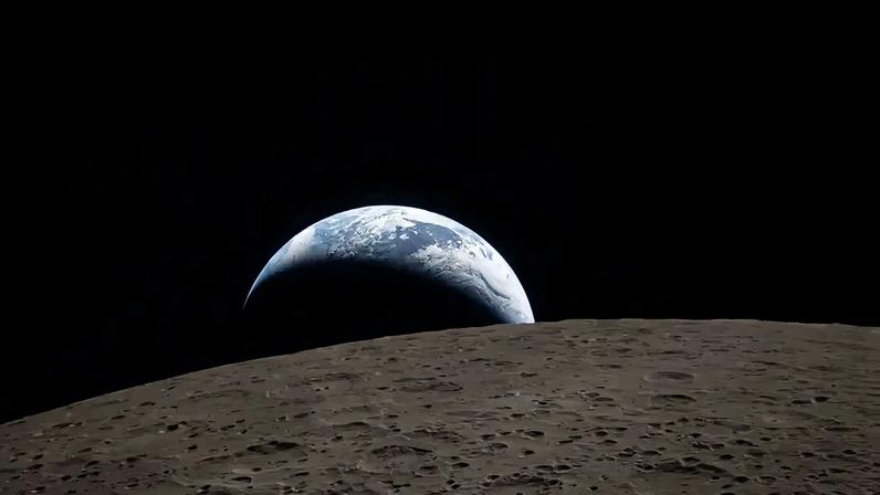 Primeira foto do lado oculto da Lua divulgada pela Nasa mostra a Terra de fundo • Reprodução/NASA