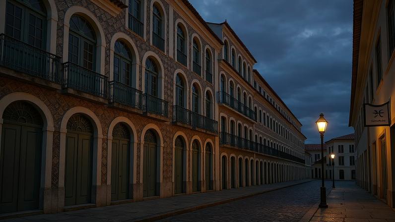 Centro histórico de São Luís, com arquitetura colonial e iluminação do entardecer