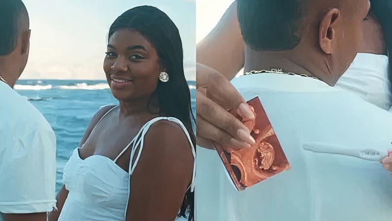 Raquel Brito fez anúncio com o marido, chamado Cleiton