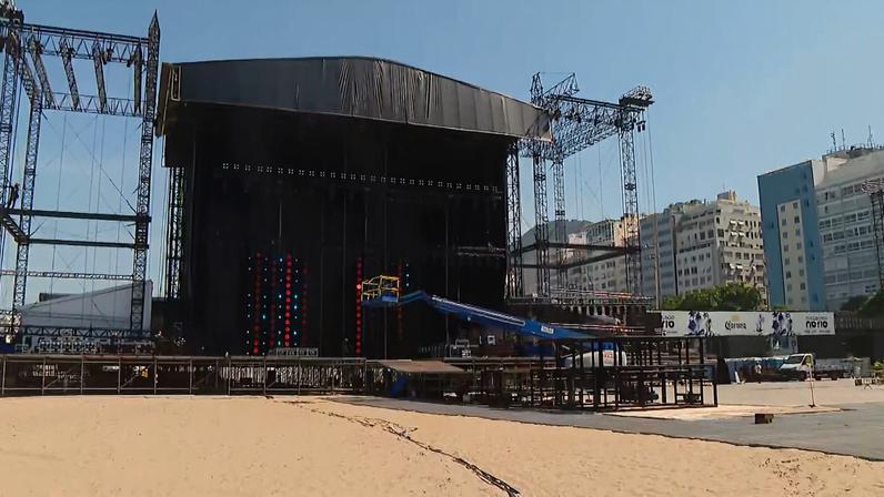 Montagem do palco da Shakira — Foto: Reprodução/TV Globo