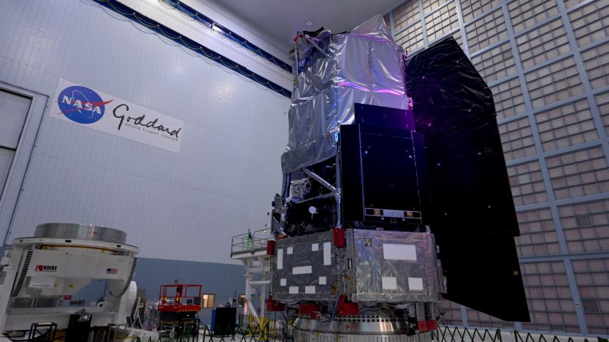 NASA’s Nancy Grace Roman Space Telescope is photographed in the largest clean room at the agency’s Goddard Space Flight Center in Greenbelt, Md. The observatory is on track for delivery to the launch site at NASA’s Kennedy Space Flight Center in Florida in June and launch as soon as early September.