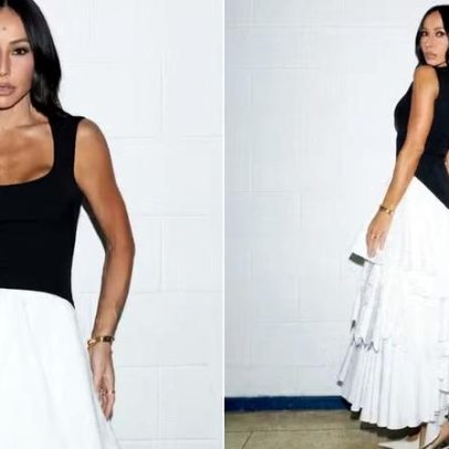 Sabrina Sato escolhe vestido midi de R$ 28 mil para o Domingão com Huck
