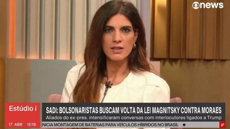 Andréia Sadi no 'Estúdio i' de 17 de abril, quando contou ter conversado com Paulo Figueiredo