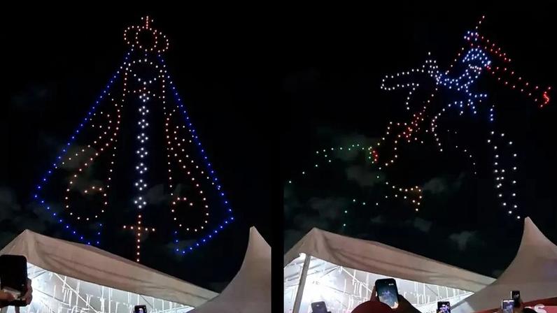 Show de drones encanta fiéis na Alvorada de São Jorge, RJ