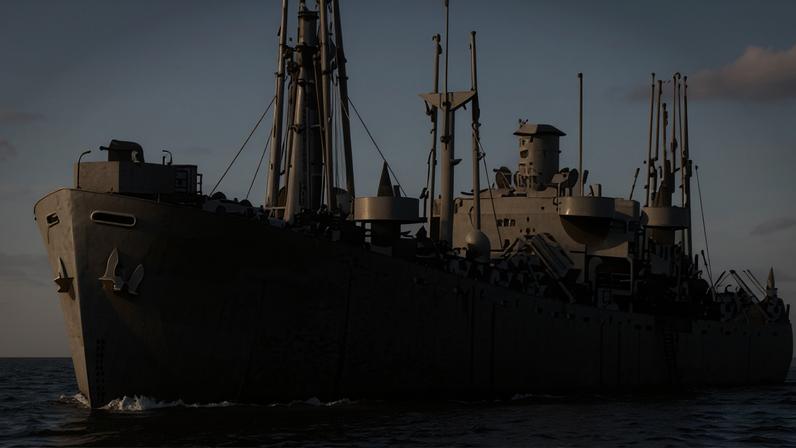 O cargueiro americano SS Richard Montgomery antes de encalhar um ano antes do fim da Segunda Guerra, em 1944