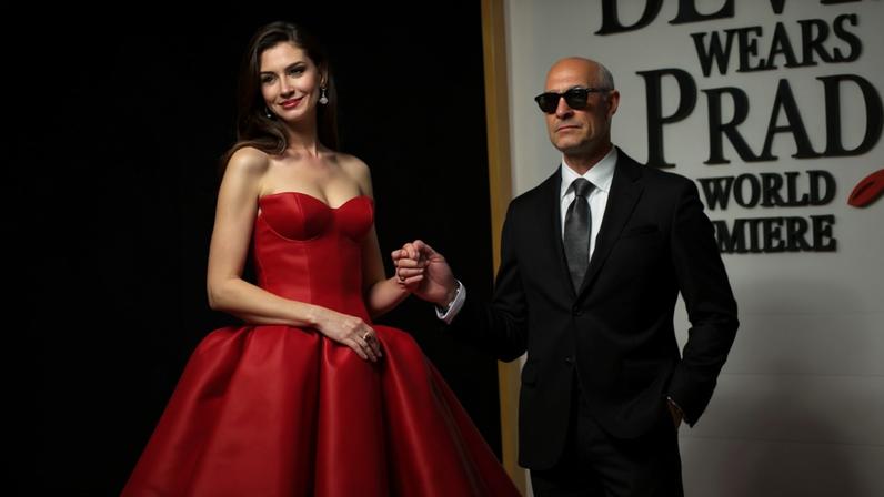 Anne Hathaway e Stanley Tucci — Foto: Getty Images