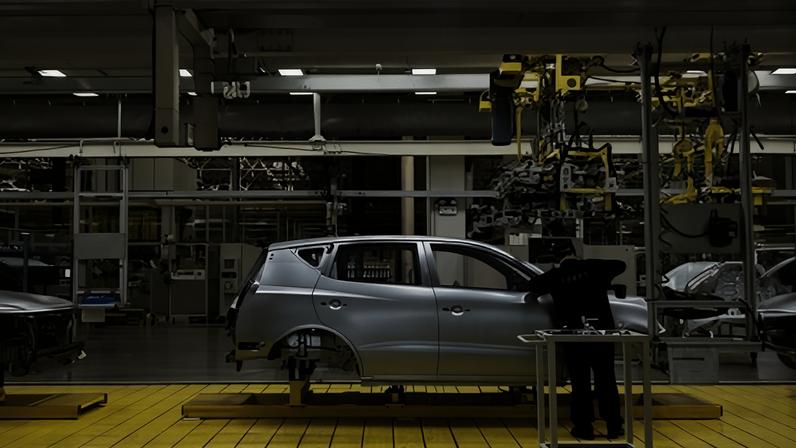 Linha de produção da montadora Geely em Chengdu, China