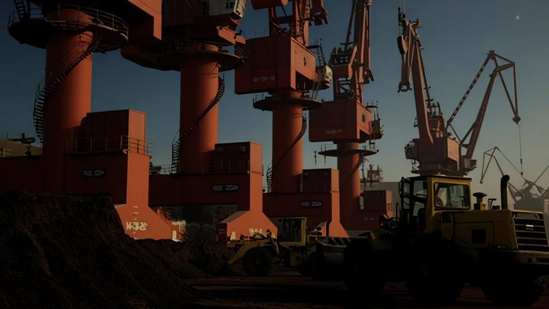 Trabalhadores transportam terra contendo elementos de terras raras para exportação em um porto em Lianyungang, na China