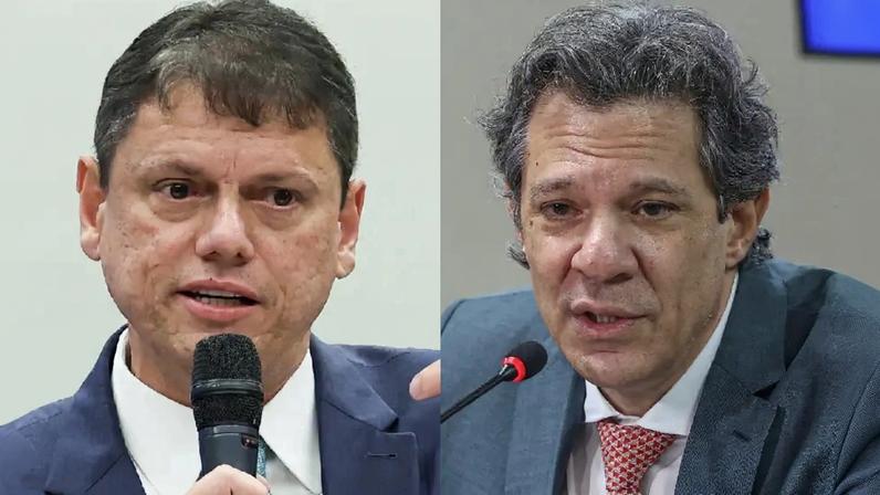O governador de São Paulo, Tarcísio de Freitas (Republicanos); e o ex-ministro da Fazenda, Fernando Haddad (PT)