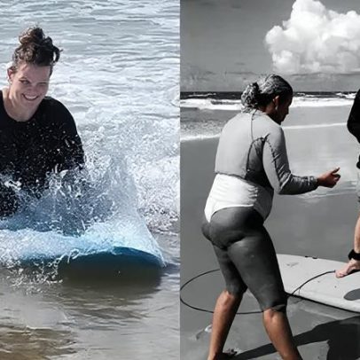 Thais Carla faz aula de surfe após perder 85 kg e anuncia nova fase