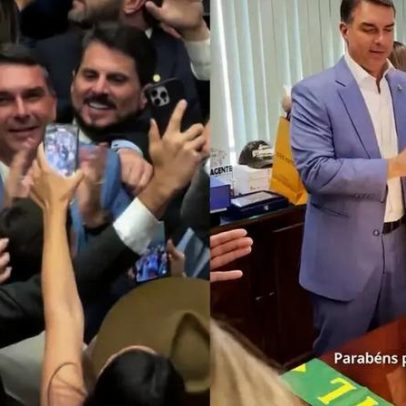 Flávio Bolsonaro comemora aniversário em festa pela derrubada do veto ao PL da Dosimetria
