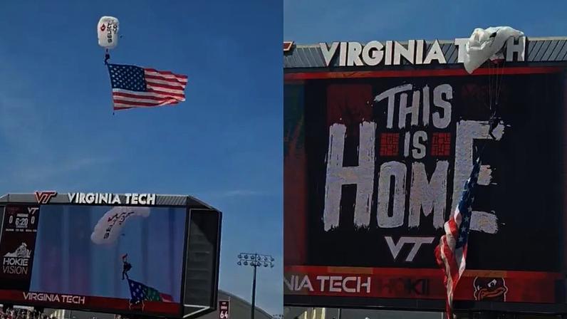 Paraquedista fica preso no placar durante jogo de futebol americano nos EUA