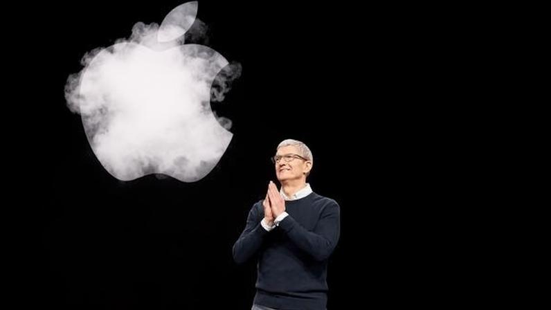 Tim Cook durante lançamentos dos serviços da Apple, em 2019