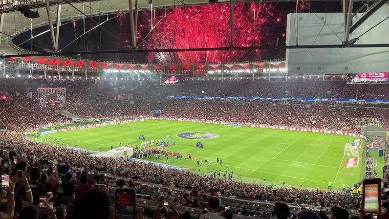 Torcida do Flamengo no Maracanã na partida contra o Santos — Foto: André Durão / ge