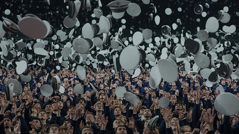 New young German police officer trainees throw their hats in the air after taking their oath of service and officially entering the service for security, law and democracy in Cologne, Germany, Wednesday, April 15, 2026. (AP Photo/Martin Meissner)