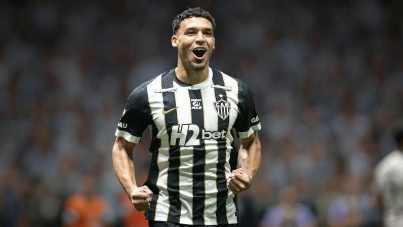 Victor Hugo, do Atlético-MG, celebra gol marcado contra o Athletico-PR, na Arena MRV, pelo Brasileirão