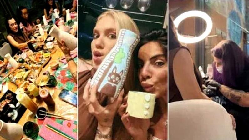 Virginia curte noite das garotas com direito a tatuagem, pinturas e drinks