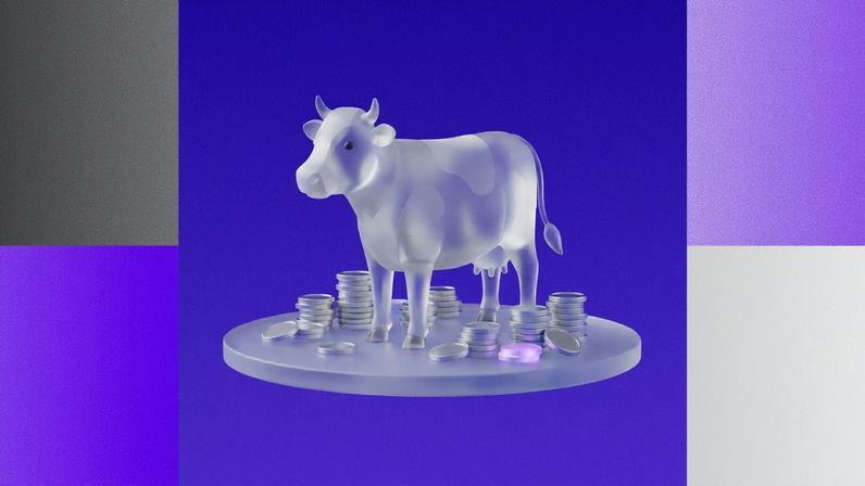 Ilustração para reportagem da série Estratégias para Viver de Renda. Imagem de "vaca leiteira", como costumam ser chamadas as empresas que pagam dividendos altos