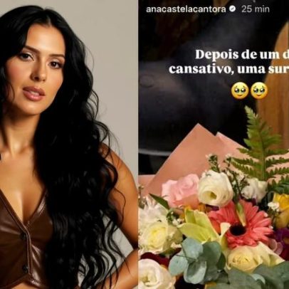 Ana Castela recebe buquê após dia de trabalho