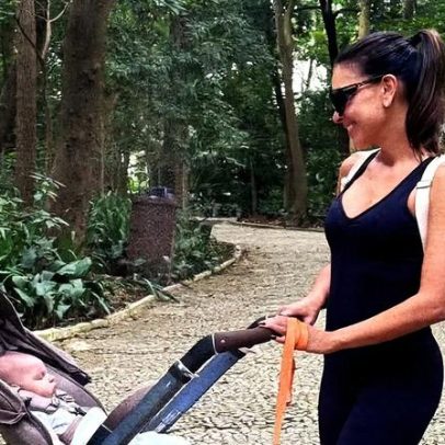Mariana Rios faz passeio matinal com o filho Palo