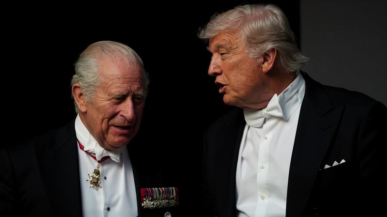 O Rei Charles com o Presidente Donald Trump no jantar de estado em 28 de abril de 2026