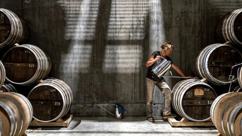 The barrel room at French distillery Domaine des Hautes Glaces