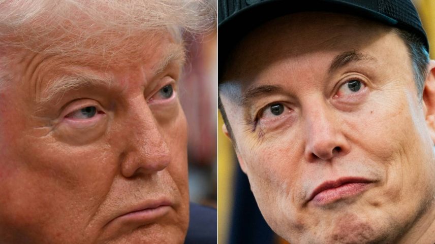 O presidente dos Estados Unidos, Donald Trump (à esq.), e o magnata Elon Musk (à dir.).