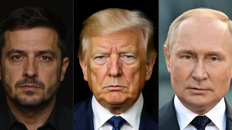 Os presidentes da Ucrânia, Volodymyr Zelensky, dos Estados Unidos, Donald Trump, e da Rússia, Vladimir Putin (HANDOUT, SARAH MEYSSONNIER, ILYA PITALEV / POOL / SPUTNIK / UKRAINIAN PRESIDENTIAL PRESS SERVICE //AFP)