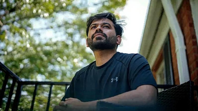 Abhijeet Dipke at a friend’s home in the United States in May. Mr. Dipke launched the satirical digital group Cockroach Janta Party on May 16, after a controversy surrounding a comment by India’s Chief Justice Surya Kant, who referred to unemployed youth as “parasites” and “cockroaches.”