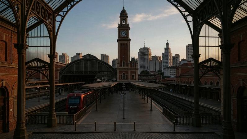 Prédio ferroviário histórico com torre de relógio e arquitetura britânica na capital paulista – Créditos: depositphotos.com / julioricco
