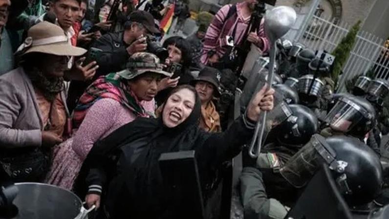 Women from various social sectors participate in a Mother's Day protest in Bolivia, demanding the resignation of Bolivian President Rodrigo Paz in La Paz, Bolivia.