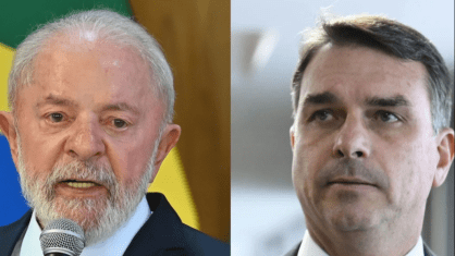 O presidente Luiz Inácio Lula da Silva (PT) e o senador Flávio Bolsonaro (PL-RJ)