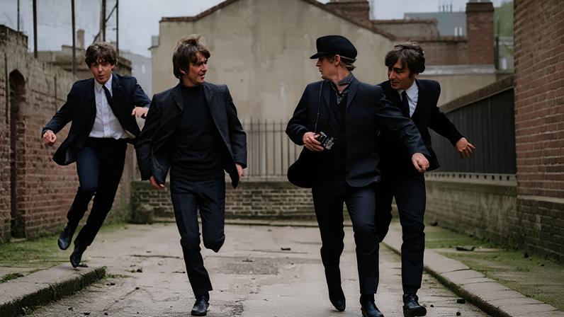 Paul, Ringo, John e George em cena de "Os Reis do Iê Iê Iê"