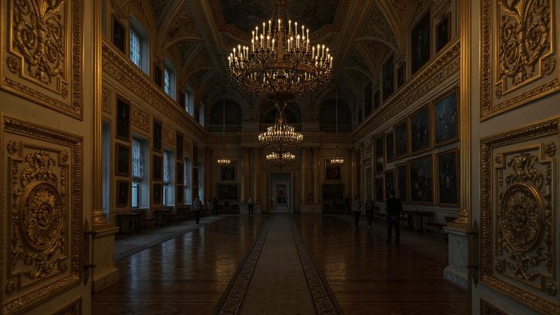 Interior do palácio imperial russo com obras de arte e salas decoradas com ouro – Créditos: depositphotos.com / marcorubino