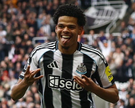 Will Osula celebrates after scoring Newcastle’s third against West Ham.