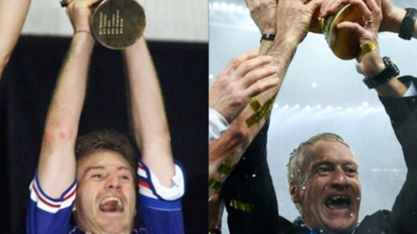 Didier Deschamps é campeão do Mundial de 1998 como jogador (E) e da Copa de 2018 como treinador (D).
