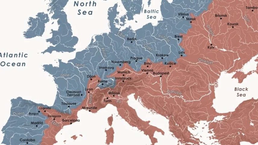 Mapa hidrográfico da Europa