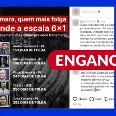 Postagem aumenta dias de folga de deputados contrários ao fim da jornada 6x1