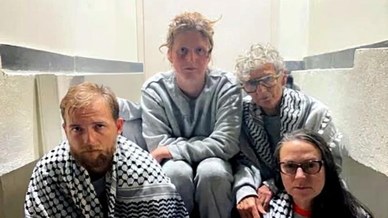 Australian flotilla activists in Turkey, including (front) Zack Schofield and Bianca Pullman Webb and (back) Isla Lamont, Neve O’Connor and Anny Mokotow.