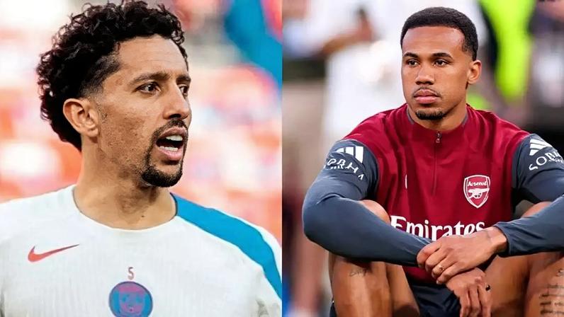 Fotos: Divulgação/PSG e Divulgação/Arsenal - Legenda: Marquinhos e Gabriel Magalhães são pilares de PSG e Arsenal nesta temporada