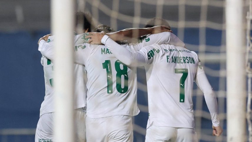 Jogadores do Palmeiras comemoram em goleada contra Jacuipense — Foto: Cesar Greco