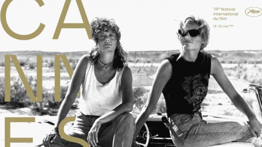O cartaz oficial do Festival de Cannes 2026 homenageira “Thelma & Louise”, clássico feminista de Ridley Scott, com Geena Davis e Susan Sarandon como protagonistas.